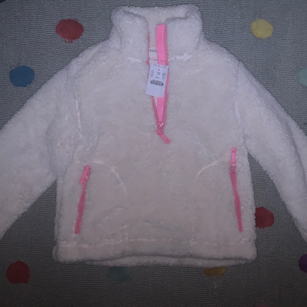 🆕 Crewcuts Girls Sherpa Fleece Pullover Ivory & Pink 6/7